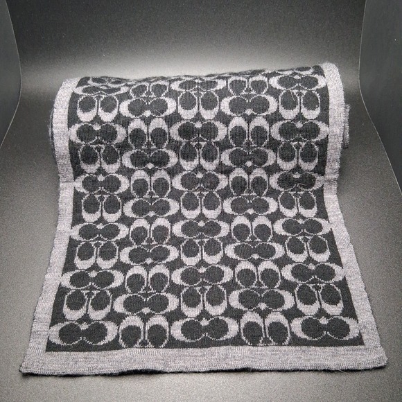 Coach Scarf Black Gray 100% Merino Wool 48 X 7 1/4 - Picture 5 of 5